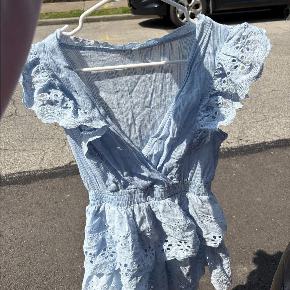 Light Blue Eyelet Ruffle Top